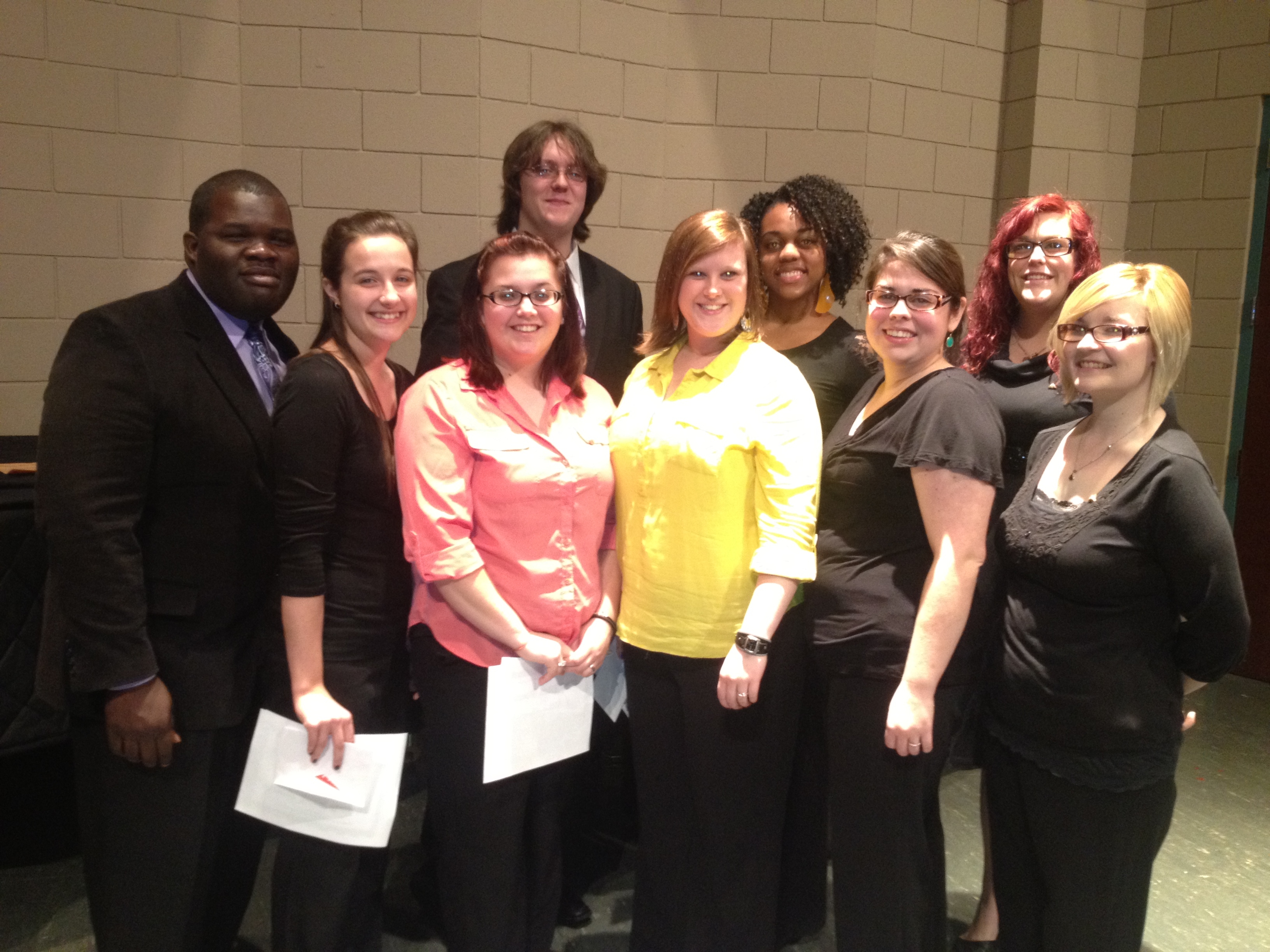 Photo:  Competition Winners - Front row, from left, Darius Jones, Jessica Egdorf, Tirzah Simmons, Courtney Weir, Amanda Corkran, Lindsey Belton. Back row, from left, Kyle Adair, Robyn Rouse, and Elizabeth Long