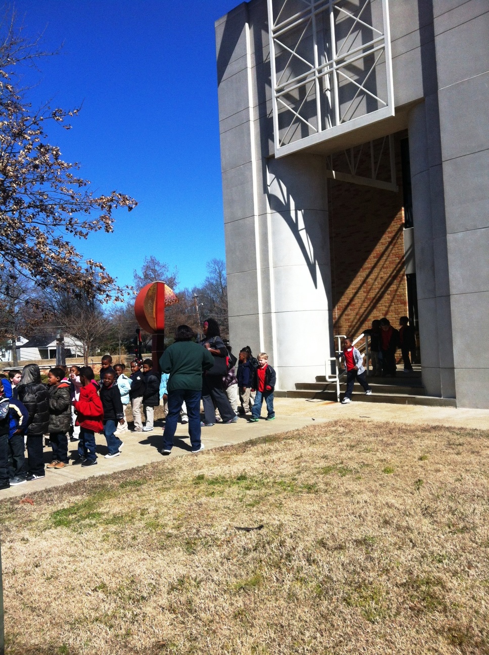 Photo: Students line up outside the Bologna Performing Arts Center before seeing Clifford the Big Red Dog- Live!