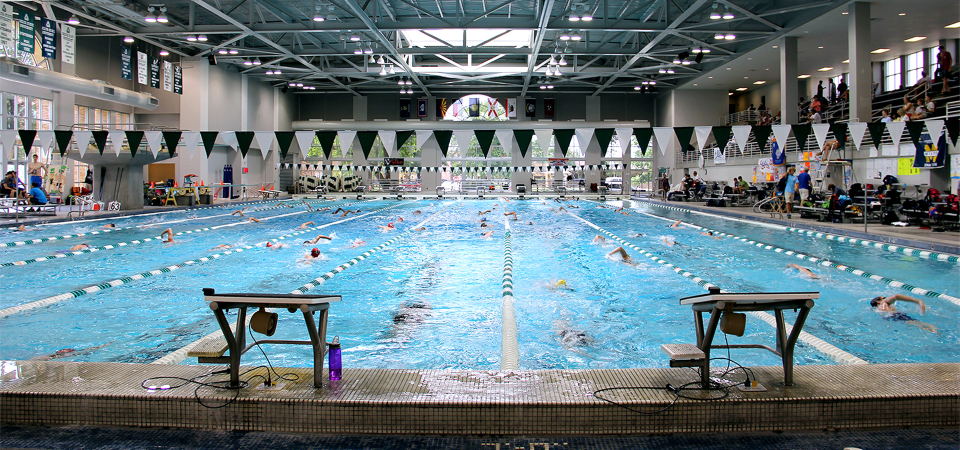 Caption: The Delta State Aquatics Center includes a 60-meter by 25-yard pool and has enough seating to accommodate over 2,500 people. 