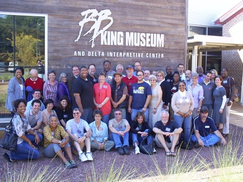 Tour participants in front of the B.B. King Museum.