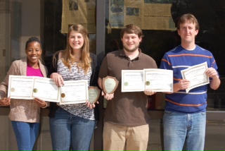 Awards winners from left, Kiere Story of Cleveland, Rachel Bush of Jackson, Justin Quinn of Greenwood, and Ben Kossman of Cleveland.