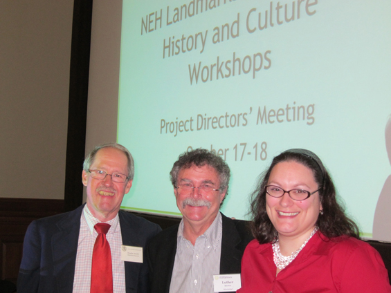 Dr. Luther Brown (center), flanked by National Endowment for the Humanities program administrators Douglas Arnold and Julia Nguyen.