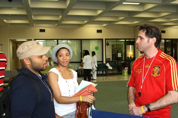 Master of Science (MSN) student, Shone Cook of Southaven (right) discusses the effects of second hand smoke with Delta State students Pedro Thomas of Benoit (left) and Daphne Amos of Cleveland (center).