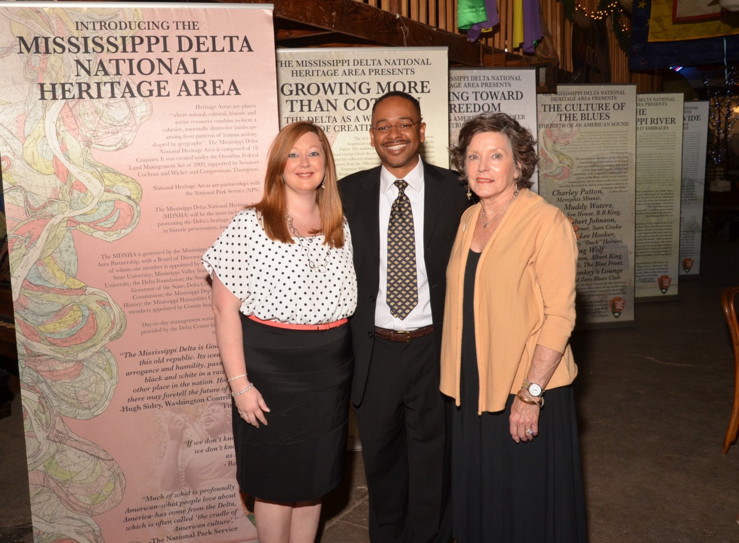 (Left to Right) Heather Miller, Program Associate for Projects, Dr. Rolando Herts, Director of The Delta Center for Culture and Learning, Lee Aylward, Program Associate for Education and Community Outreach