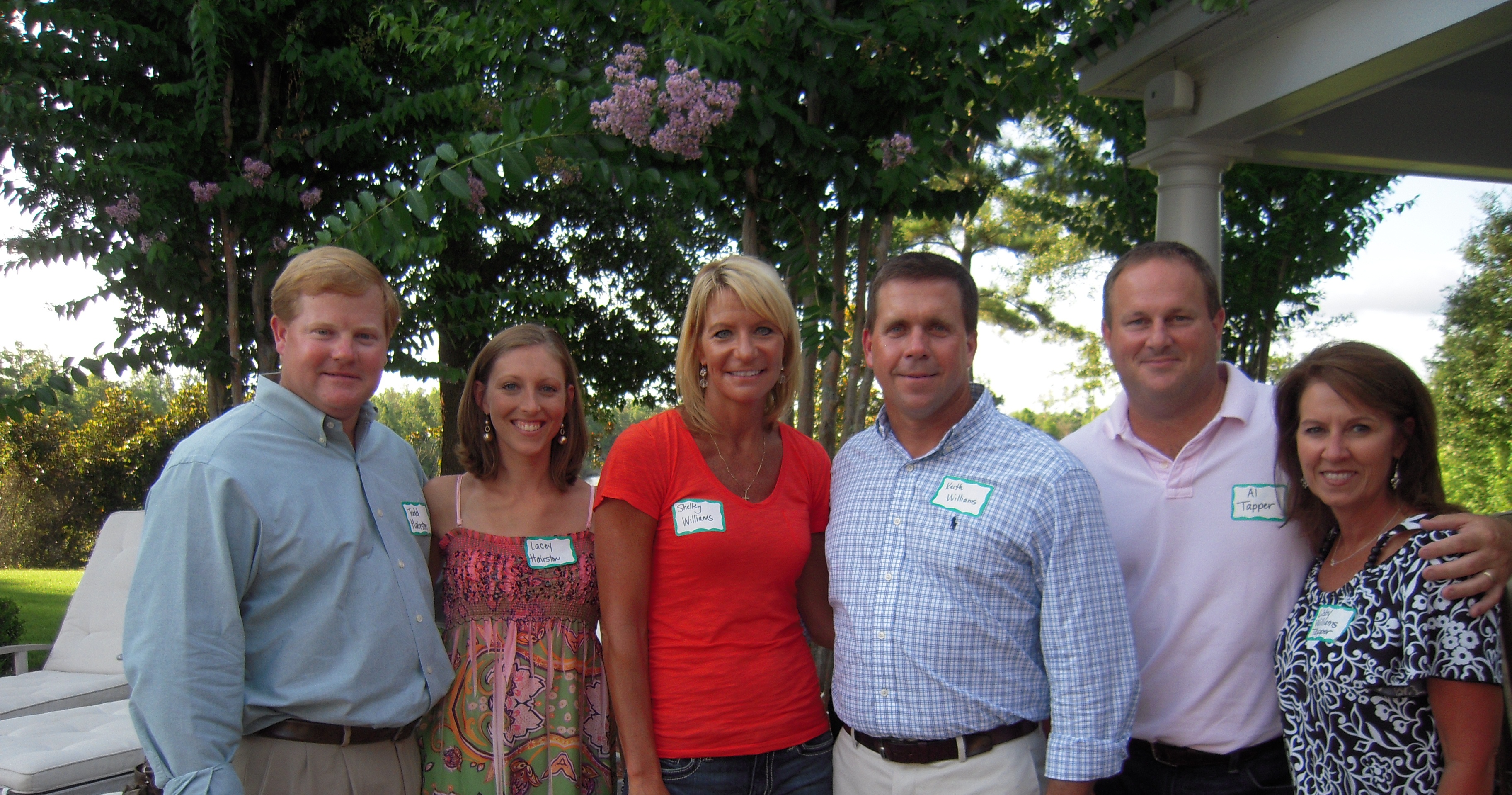 PHOTO:  From left,  Todd Hairston, Lacey Hairston, Shelley Williams, Keith Williams, Al Tapper, and Libby Williams Tapper at a past Gulf Coast event at the home of Dr. Johnny Mallett.