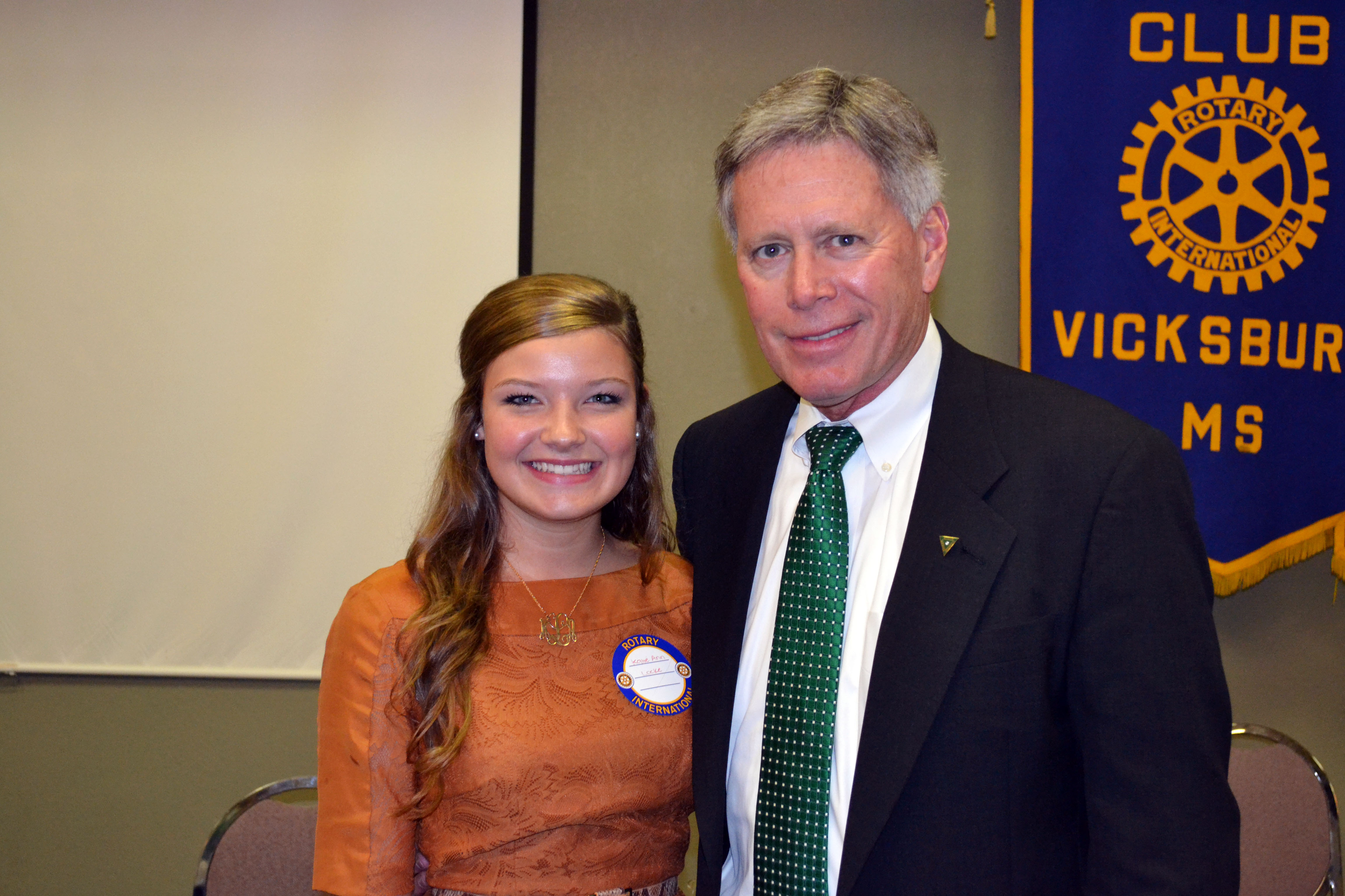 PHOTO: President LaForge meets incoming freshman Katie Ann Locke at Vicksburg Rotary Club.  