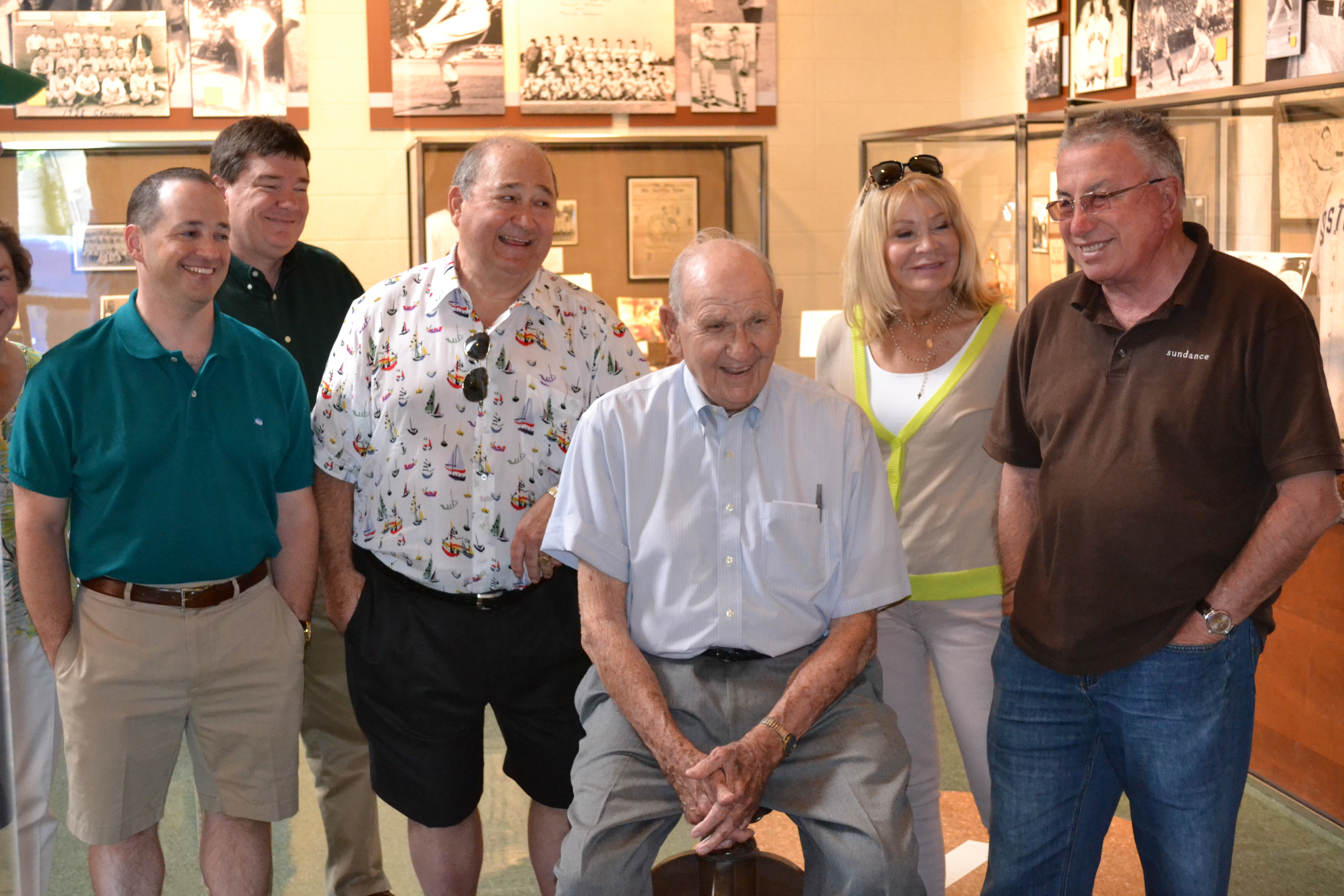 PHOTO:  L to R: Jeffrey Thompson, Gary Bouse, Jack Davis, Coach Dave “Boo” Ferriss, and Darlene and Ron Salisbury tour the Dave “Boo” Ferriss Museum on Delta State University’s campus. 