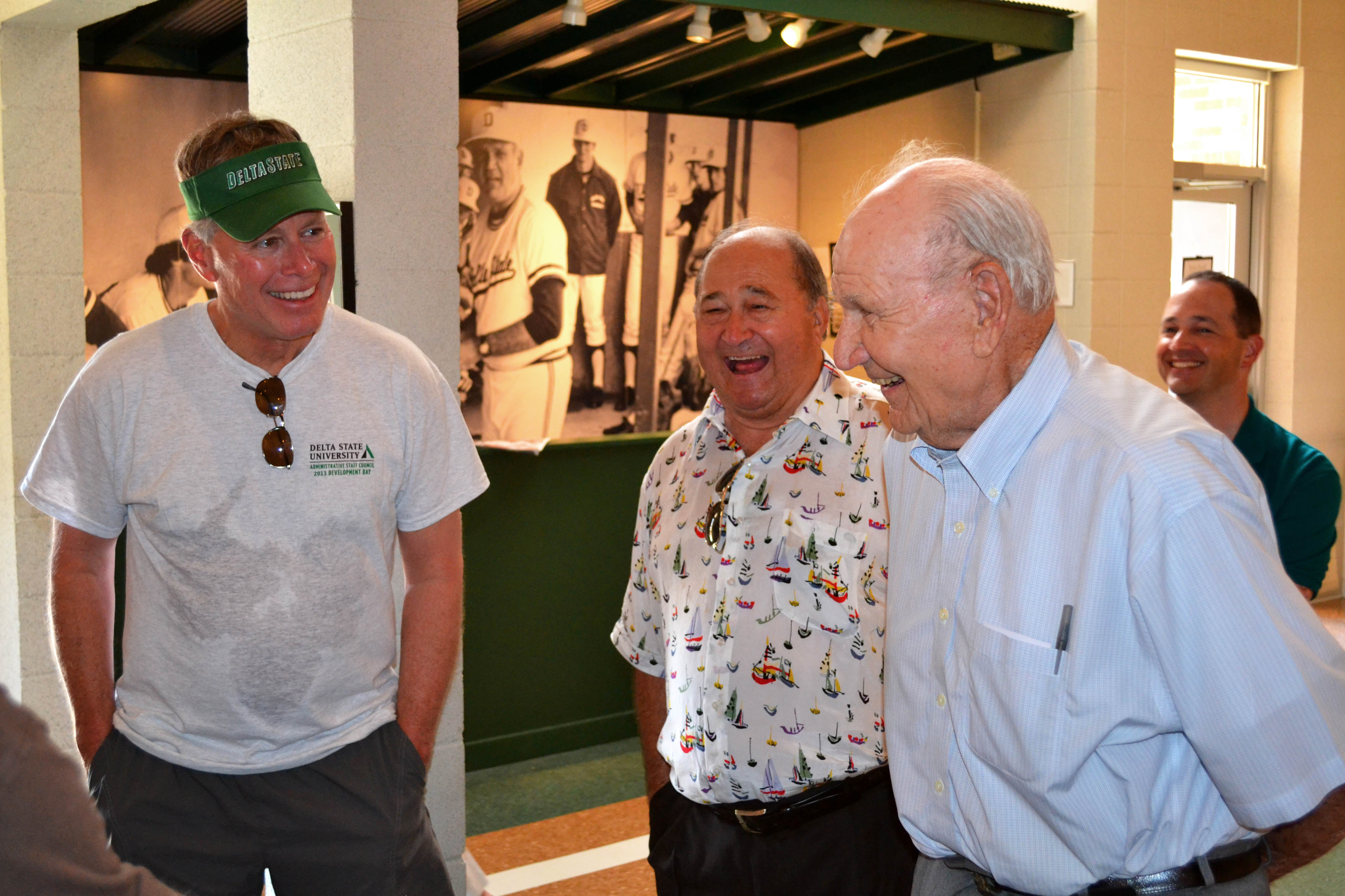PHOTO: President William N. LaForge, Jack Davis, and Coach Dave “Boo” Ferriss share a laugh while touring the museum. 