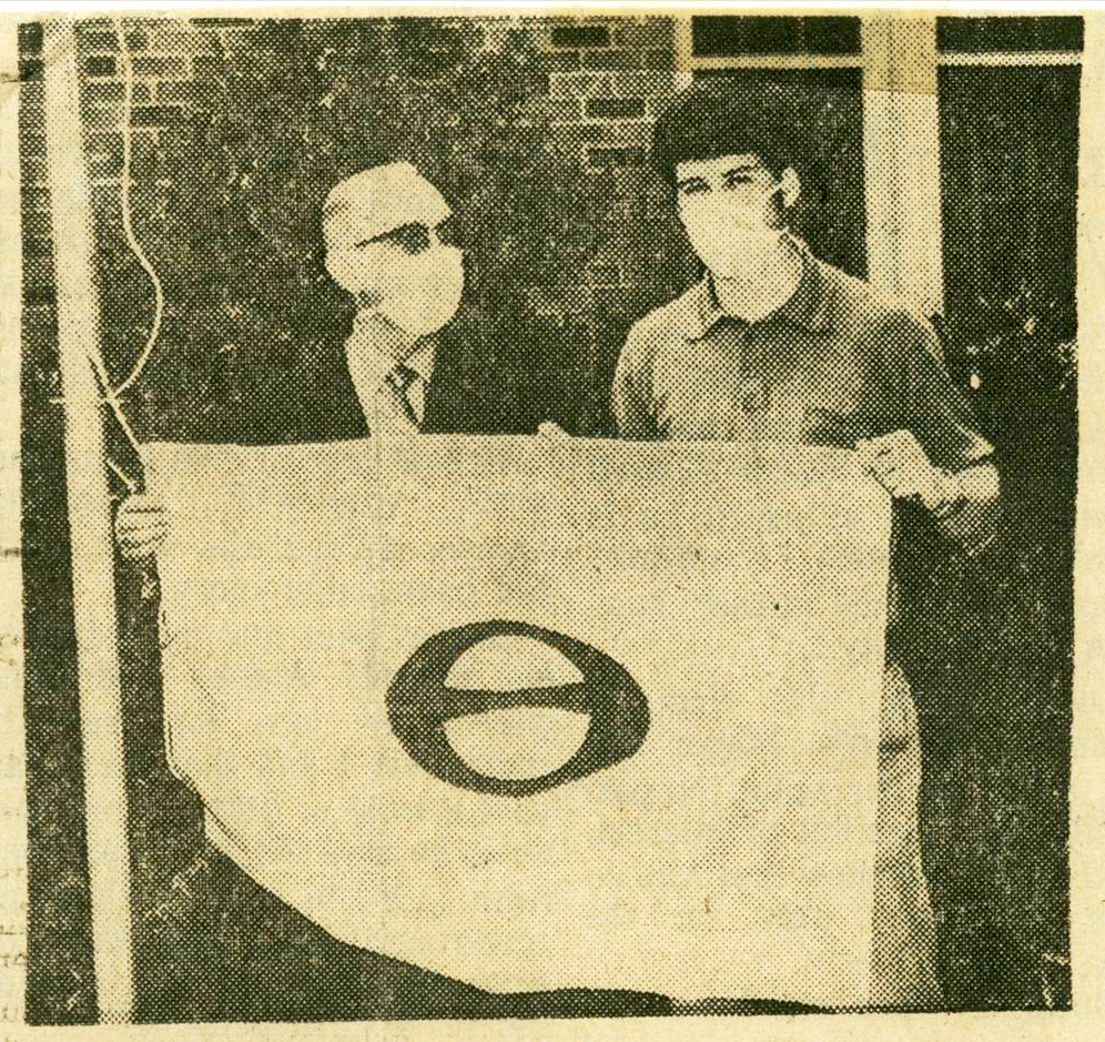 William N. LaForge and Dr. James M. Ewing hold the very first Earth Day event on campus. 