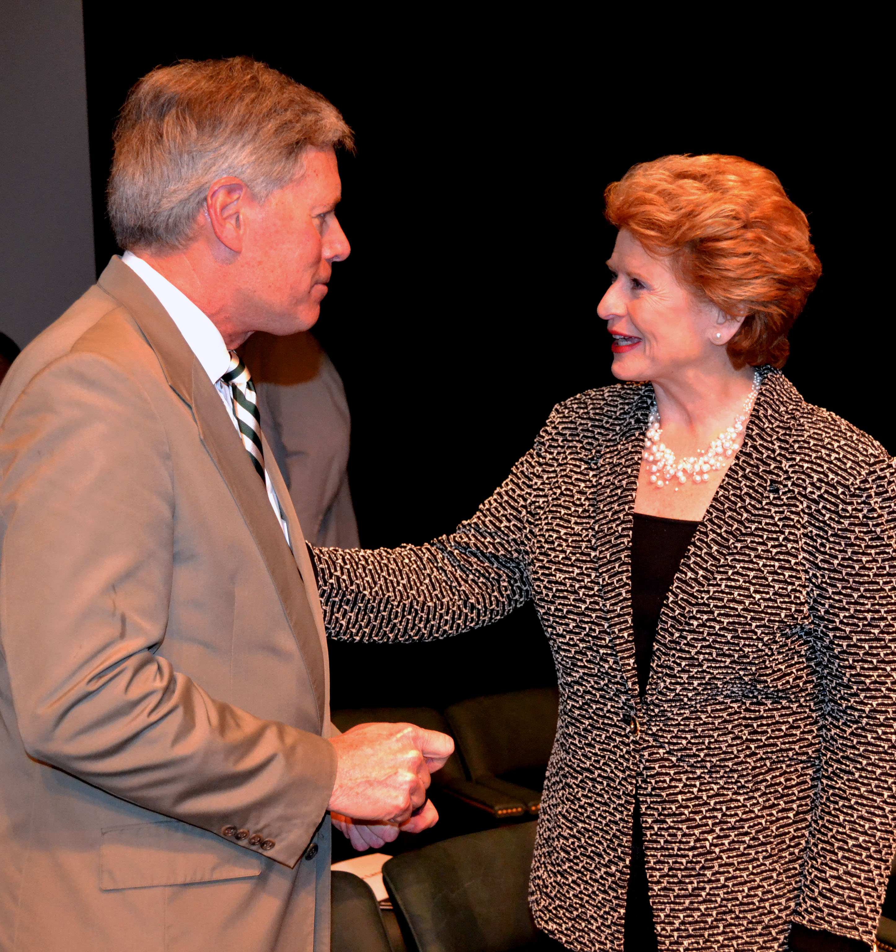 PHOTO:  Delta State University President William N. LaForge visits with United States Senator from Michigan and Chairwoman of the Senate Committee on Agriculture, Forestry and Nutrition Debbie Stabenow who was the featured speaker at the 78th annual Delta Council hosted by Delta State University.