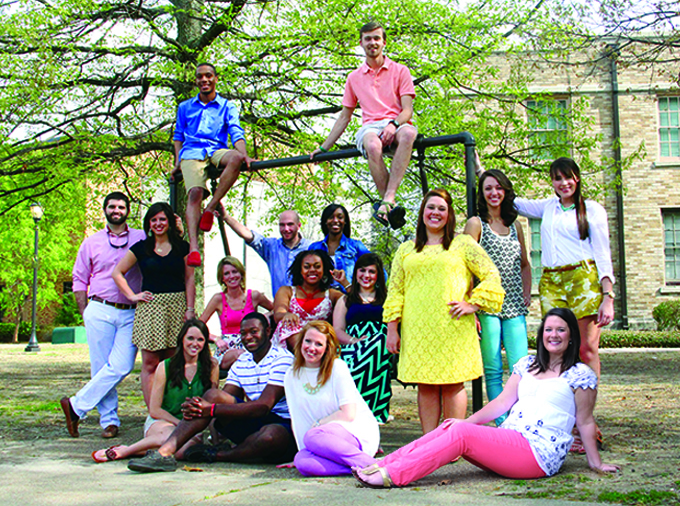 PHOTO: Left to right, sitting: Shelby McIntire, Biology/Pre-Physical Therapy, Clinton; Giorgio Greenlee, Biology, Charleston; Amy Scott, Speench & Hearing Sciences, Tupelo; Lauren Simmons, Speech & Hearing Sciences, Indianola; row two: Brooks Bishop, Business, Clarksdale; Whitney Crum, Speech & Hearing Sciences, Southaven; Laken Wilson, Fashion Merchandising, Clinton; Robyn Rouse, Music Education & Performance, Gulfport; Mallory Sneed, Elementary Education, Hernando; Laura Morgan, Asst. Student Director, Aviation, Ripley; Madison Greenlee, Nursing, Batesville; Harrison Downs, Interdisciplinary Studies, Huntsville, Ala.; Stephen Mayhan, Business Management, Grenada; Erika Robinson, Nursing, Clinton; top row: Kenneth Thomas, Nursing, Tchula; Alex Crosby, Interdisciplinary Studies, Memphis, Tenn.