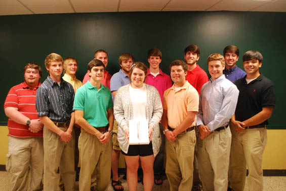 front row, left to right) Ryan Hagenson of Purvis, Chris Medeiros of Katy, Tex., contest winner Jenny Ray of Marks, Justin Hunsucker of Olive Branch, Dave Tripplet of Memphis Tenn., and Evan Yanes Collierville Tenn., (back row, left to right) Preston White of Olive Branch, Chase House of Longview, Tex., Wilks Wood of Cleveland, Lawson Harlow of Jackson, Sam Peacock  of Jackson, David Carter of Grenada, and Malcolm Lowe of Jackson. 