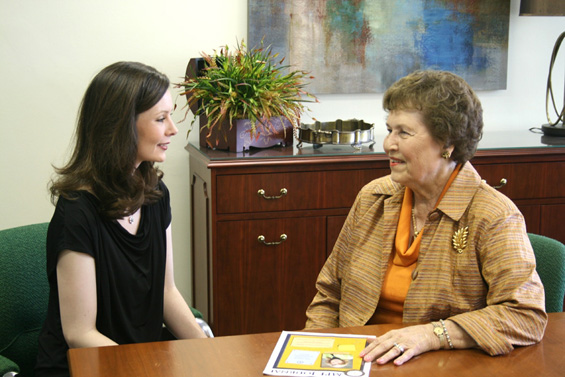 Anjanette Powers (left), instructor in the elementary education program at Delta State, discusses her plans to participate in advanced study through a professional development opportunity with Eloise Walker.