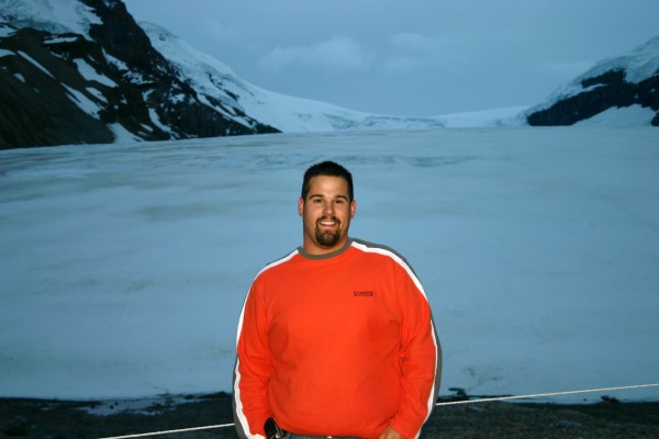 DSU grad Drew Fioranelli (2006, 2010) at the Athabasca Glacier in Alberta, Canada while doing an internship with Telus.