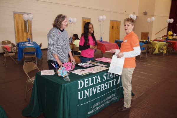 Sponsored by Bolivar County Department of Human Services Division of Family and Children’s Services held April 4, 2014 at United Family Life Center in Cleveland, MS in observance of Child Abuse Awareness Month. Pictured: Gail Bailey, Aubreisha Hackler, and a health fair participant.