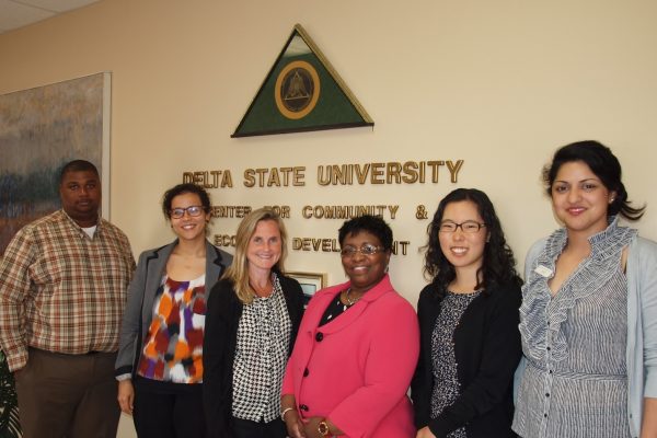 Gail Bailey attended this Symposium on April 1, 2015 at the CCED. The symposium was hosted by University of Mississippi’s Center for Population Studies, the Mississippi Sustainable Agriculture Network, The Winter Institute, Mississippi Center for Justice, The University of Mississippi School of Law, Inclusion and Cross-cultural Engagement, and AmeriCorps*VISTA. Two panel discussions were held on challenges and collaboration. Presenters pictured (l to r): Robert Gates (Tri County Cooperative), Desta Heff (Delta Directions), Amy Campbell (University of Tennessee), Aurelia Jones-Taylor (Aaron Henry Community Health Center), Courtney Choi (Center for Mississippi Justice), and Vaish Shastry (Sunflower Freedom Project