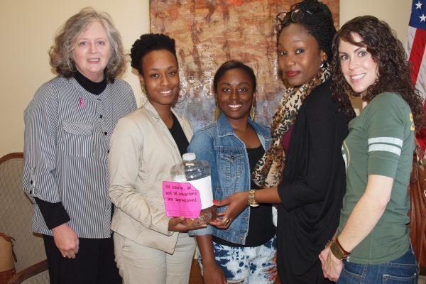 Residents of Brumby-Castle Residence Hall at Delta State University participated in a fund raising event during Breast Cancer Awareness Month to support BEEP.  They placed extra change in a container that was placed in the lobby of the residence hall.