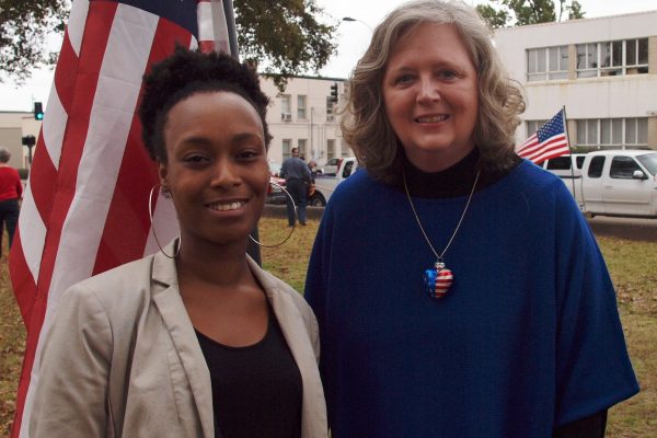 Held on the lawn of the Bolivar County Court House in Cleveland. City and County elected officials along with members of the Veterans of Foreign Wars (VFW) and the American Legion held a ceremony in memory and honor of those individuals from Bolivar County that have served in the armed forces. Pictured:  AmeriCorps*VISTA member Aubreisha Hackler and Project coordinator Gail Bailey.