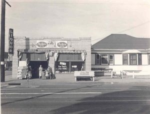 Storefront, black and white.