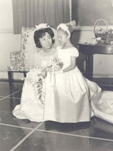 Bride and flower girl, B&W.