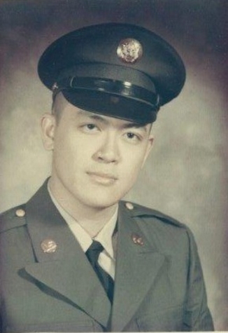 Portrait of Audric Chow in uniform, B&W.