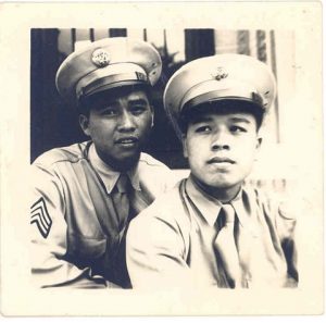 Two men in uniform, B&W.