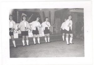 Schoolgirls performing, B&W.