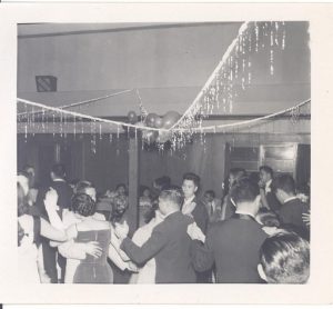 Young adults dancing, B&W.