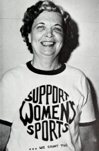 Margaret Wade in T-Shirt saying Support Women's Sports
