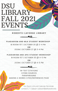 DSU Library Fall 2021 Events