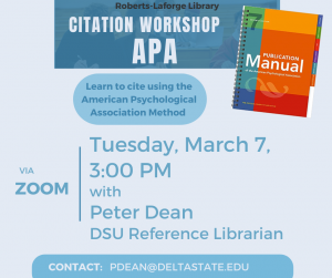 March 7 APA Citation Workshop announcement