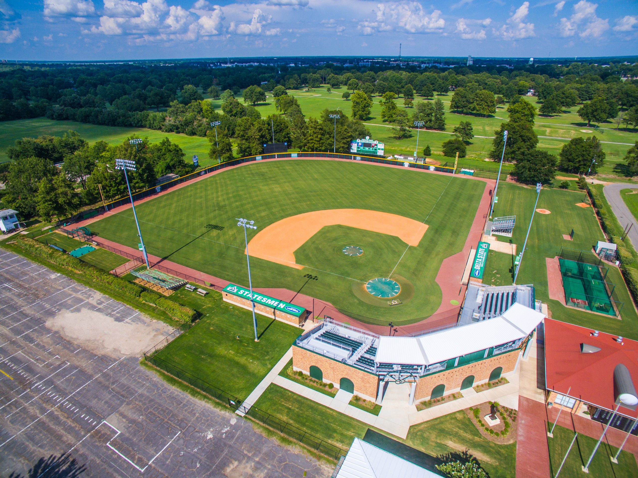 Drone photograph of DSU Baseball diamond during the day