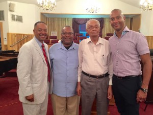 Dr. Rolando Herts (left to right) with  mayor Darryl Johnson, Herman Johnson  and filmmaker Keith Beauchamp.