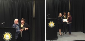 Dr. Lisa Moon, second from left, and students Jerri Clemons and Claire Griffin at the Alabama/Mississippi Social Work Education Conference.