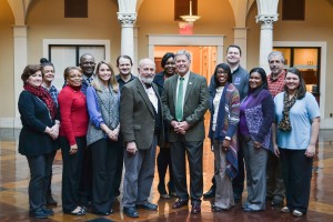 Members of the 2016 Winning the Race Committee: Front (l to r): Paula Lindsey, Arlene Sanders, Elizabeth Joel, Garry Jennings, President William N. LaForge, Temika Simmons, Lekeitha Morris, Jeanna Wilkes. Back (l to r): Emily Jones, Sam Washington, Edwin Craft, Paulette Meikle-Yaw, Charles Westmoreland, David Breaux. Missing from the photo: Georgene Clarke, Rolando Herts, Billy Moore, Michelle Johansen, Michael Lipford, Davlon Miller, Tricia Walker, Ahm Reza and Robin Boyles.