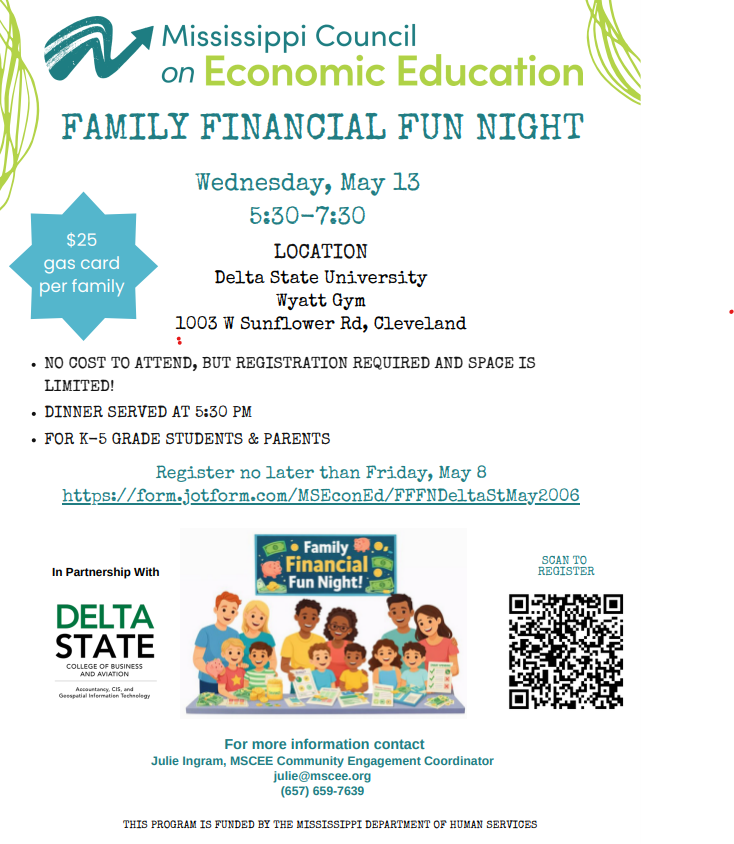 Flyer describing the Family Financial Fun Night